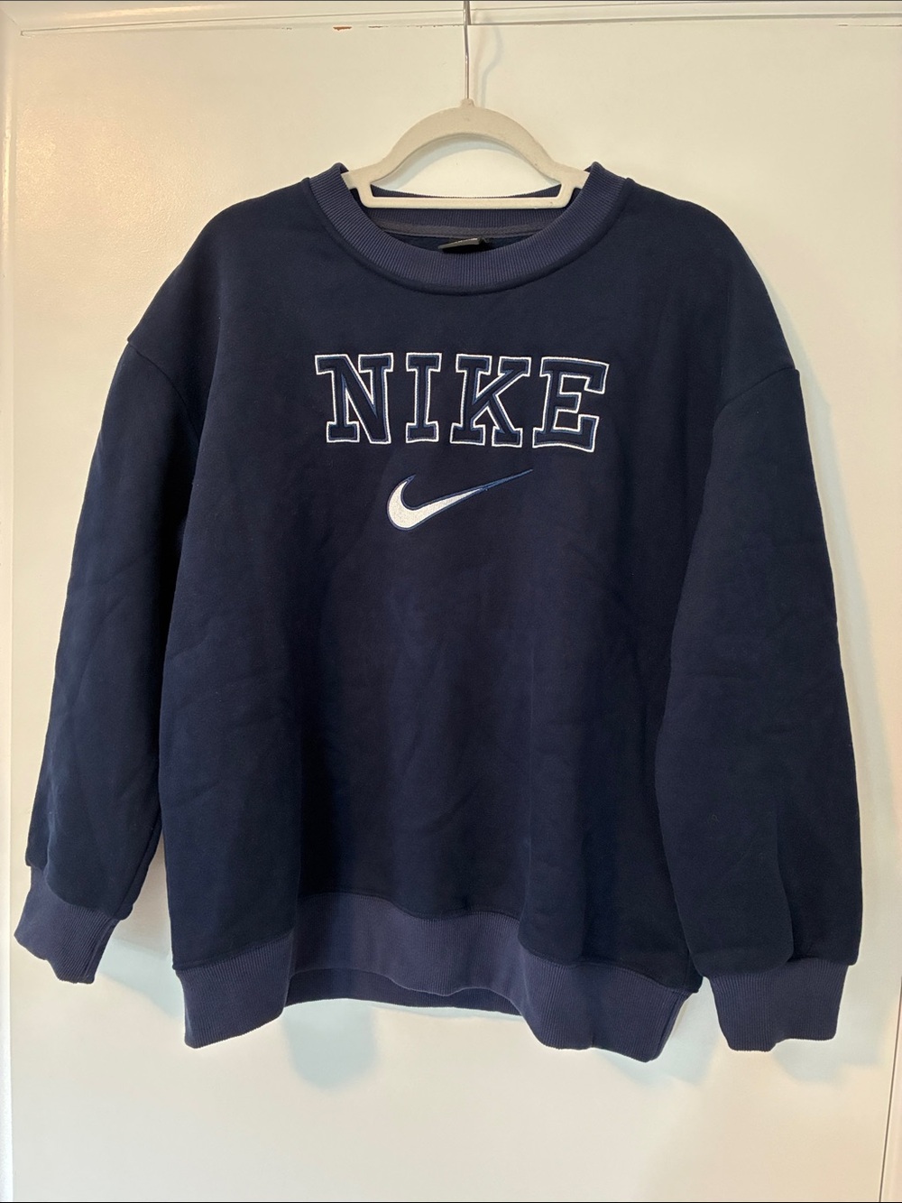 Nike Navy and White Embroidered Crewneck Sweatshirt